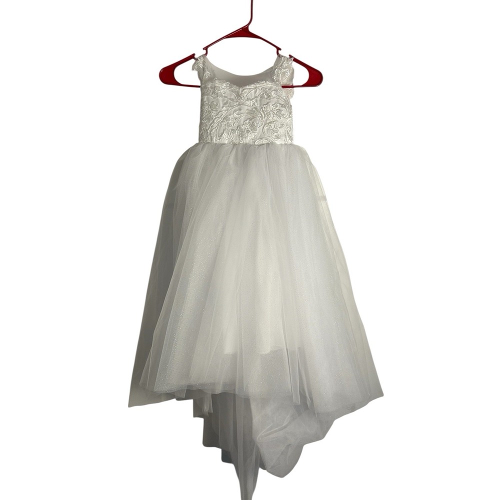 Flower Girl Dress Youth 2 Or Small White Train Wedding Prom New No Tags 2689